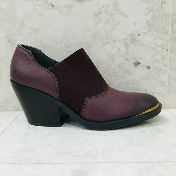 Naya Shoes - NAYA {10} Ankle Booties in Merlot / Purple with Gold Banding & Chunky Bl…